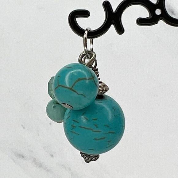 Faux Turquoise Beaded Silver Tone Upcycled Pendant - Picture 2 of 4